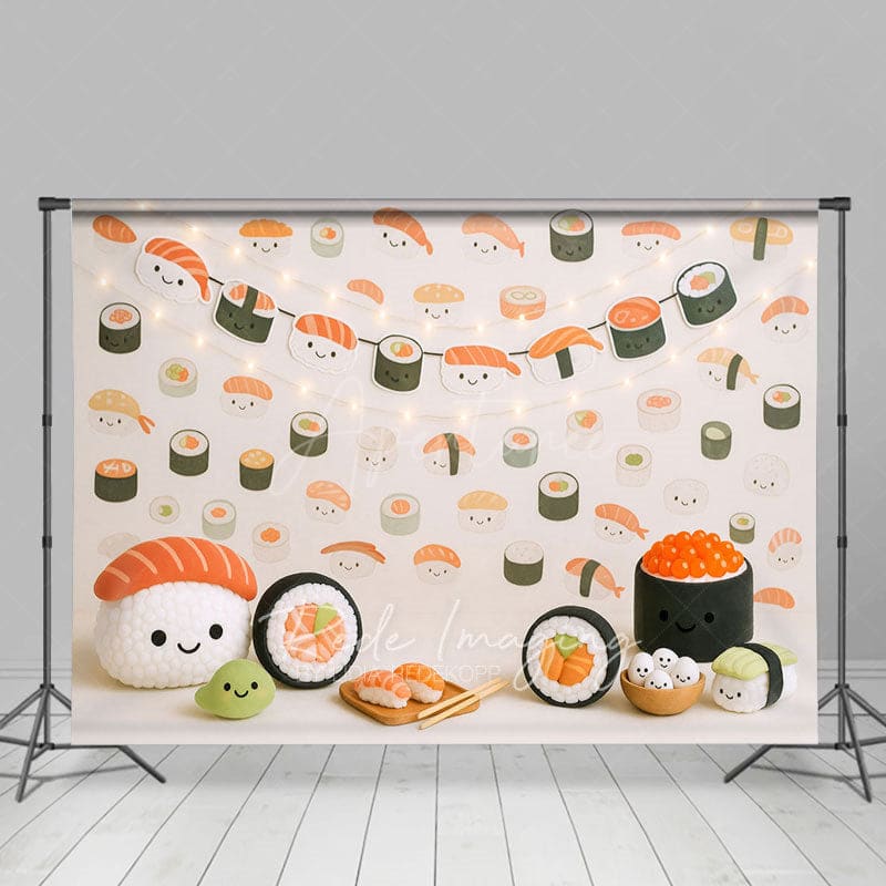 Aperturee - Aperturee Lighted Cute Sushi Wall Birthday Cake Smash Backdrop