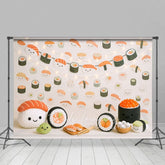 Aperturee - Aperturee Lighted Cute Sushi Wall Birthday Cake Smash Backdrop