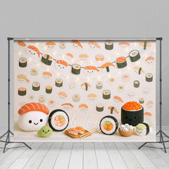 Aperturee - Aperturee Lighted Cute Sushi Wall Birthday Cake Smash Backdrop