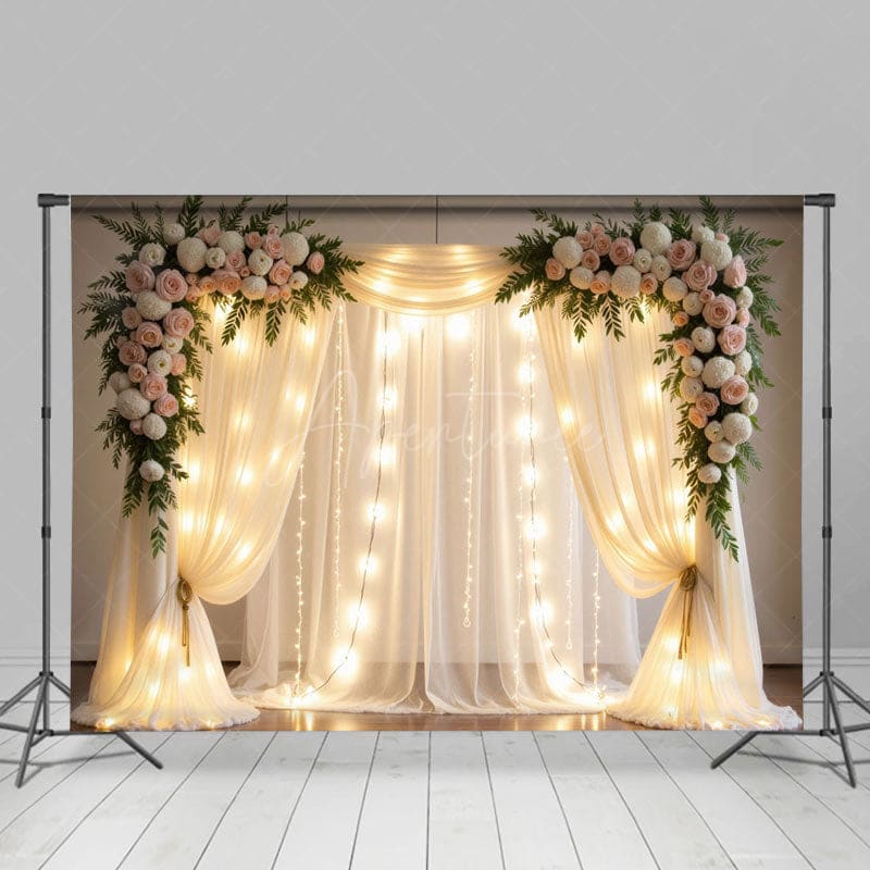 Aperturee - Aperturee Lighted Dreamy Floral Fairy Tulle Wedding Backdrop