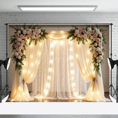 Aperturee - Aperturee Lighted Dreamy Floral Fairy Tulle Wedding Backdrop