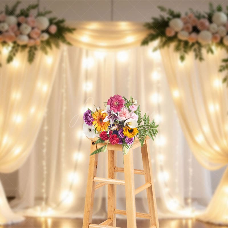 Aperturee - Aperturee Lighted Dreamy Floral Fairy Tulle Wedding Backdrop