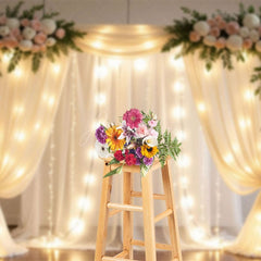 Aperturee - Aperturee Lighted Dreamy Floral Fairy Tulle Wedding Backdrop