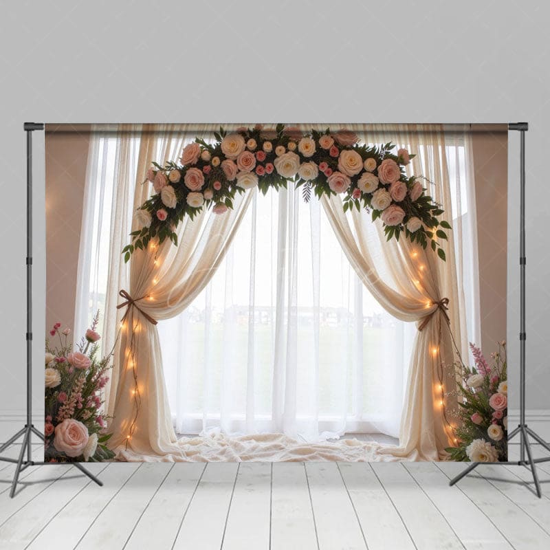 Aperturee - Aperturee Lighted Fairy Tulle Arch Romantic Wedding Backdrop