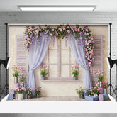 Aperturee - Aperturee Lighted Floral Purple Curtain Window Photo Backdrop
