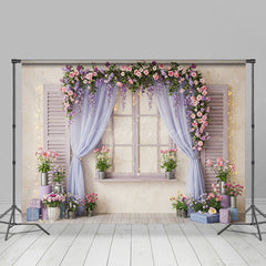 Aperturee - Aperturee Lighted Floral Purple Curtain Window Photo Backdrop