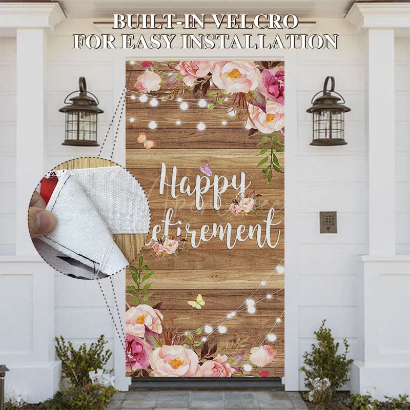 Aperturee - Aperturee Lighted Floral Wooden Happy Retirement Door Cover