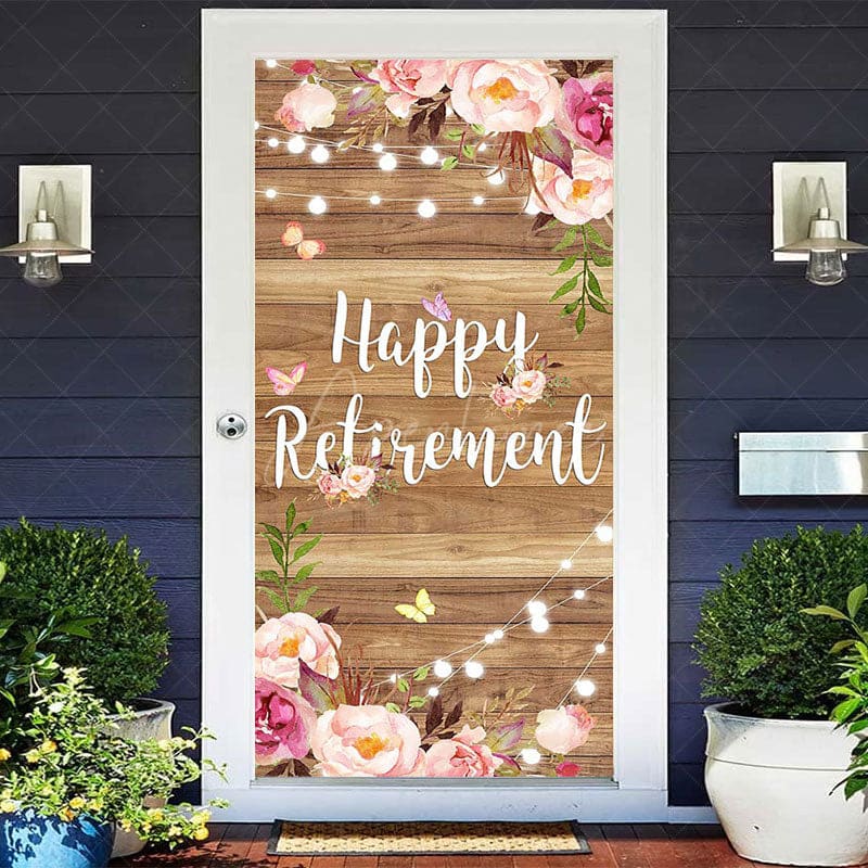 Aperturee - Aperturee Lighted Floral Wooden Happy Retirement Door Cover
