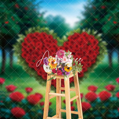 Aperturee - Aperturee Lighted Forest Heart Red Rose Valentines Day Backdrop