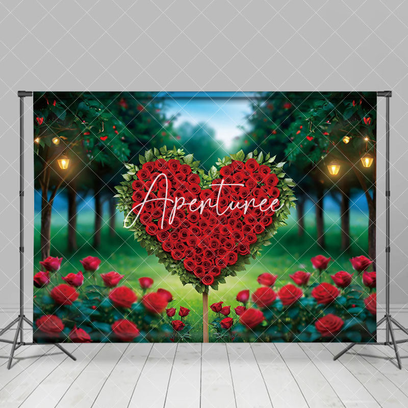 Aperturee - Aperturee Lighted Forest Heart Red Rose Valentines Day Backdrop