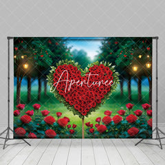 Aperturee - Aperturee Lighted Forest Heart Red Rose Valentines Day Backdrop