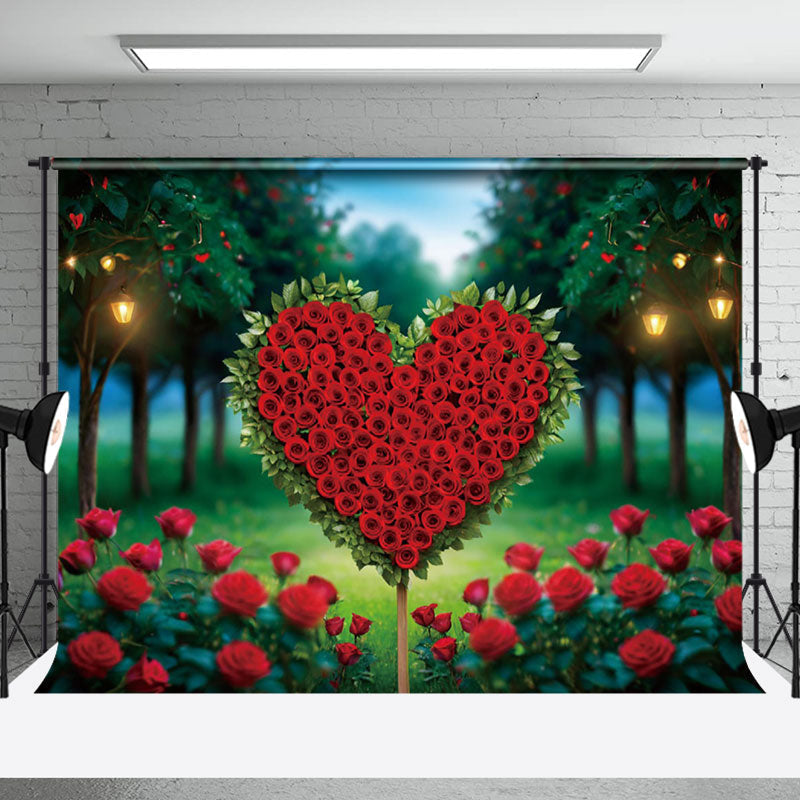 Aperturee - Aperturee Lighted Forest Heart Red Rose Valentines Day Backdrop