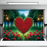 Aperturee - Aperturee Lighted Forest Heart Red Rose Valentines Day Backdrop