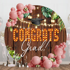 Aperturee - Aperturee Lighted Monstera Wooden Round Congrats Grad Backdrop