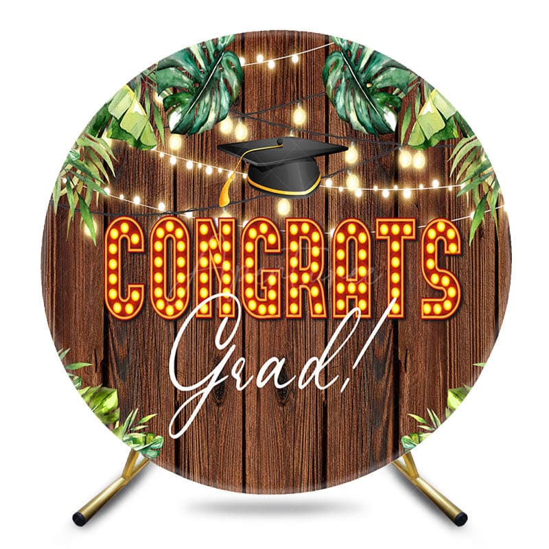 Aperturee - Aperturee Lighted Monstera Wooden Round Congrats Grad Backdrop