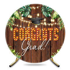 Aperturee - Aperturee Lighted Monstera Wooden Round Congrats Grad Backdrop