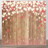 Aperturee - Aperturee Lighted Pink Heart Bokeh Wood Pillow Cover Backdrop