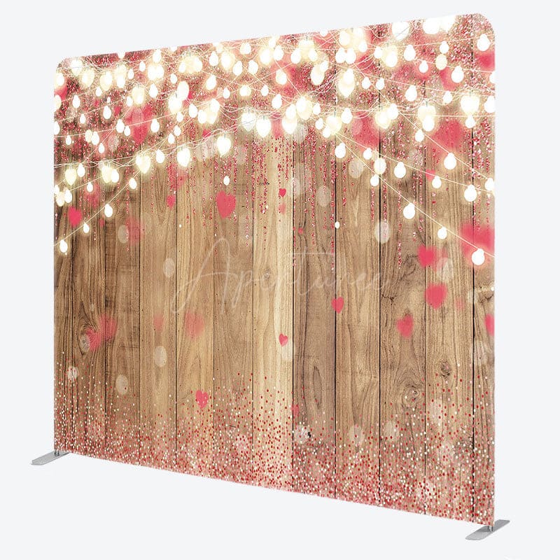 Aperturee - Aperturee Lighted Pink Heart Bokeh Wood Pillow Cover Backdrop