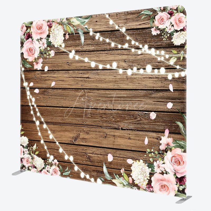 Aperturee - Aperturee Lighted Pink Rose Wooden Wedding Pillow Case Backdrop