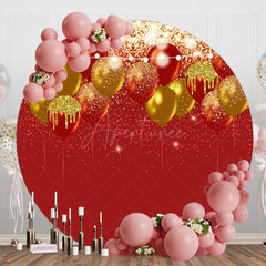 Aperturee - Aperturee Lighted Red Gold Balloon Glitter Round Party Backdrop