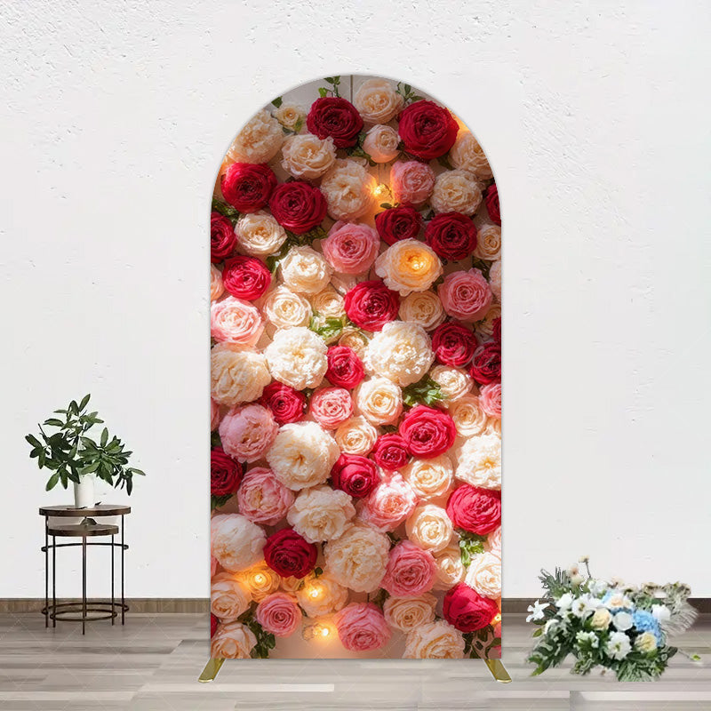 Aperturee - Aperturee Lighted Romantic Colorful Rose Birthday Arch Backdrop