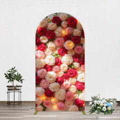Aperturee - Aperturee Lighted Romantic Colorful Rose Birthday Arch Backdrop