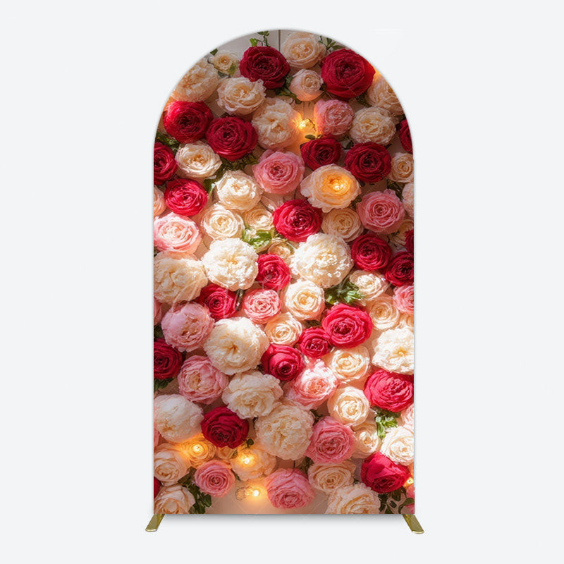 Aperturee - Aperturee Lighted Romantic Colorful Rose Birthday Arch Backdrop