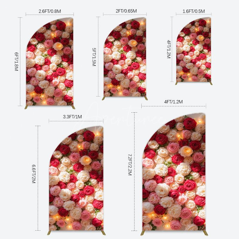 Aperturee - Aperturee Lighted Romantic Colorful Rose Birthday Half Moon Arch Backdrop