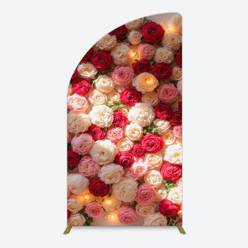 Aperturee - Aperturee Lighted Romantic Colorful Rose Birthday Half Moon Arch Backdrop
