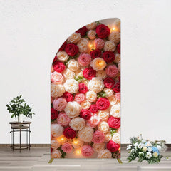 Aperturee - Aperturee Lighted Romantic Colorful Rose Birthday Half Moon Arch Backdrop