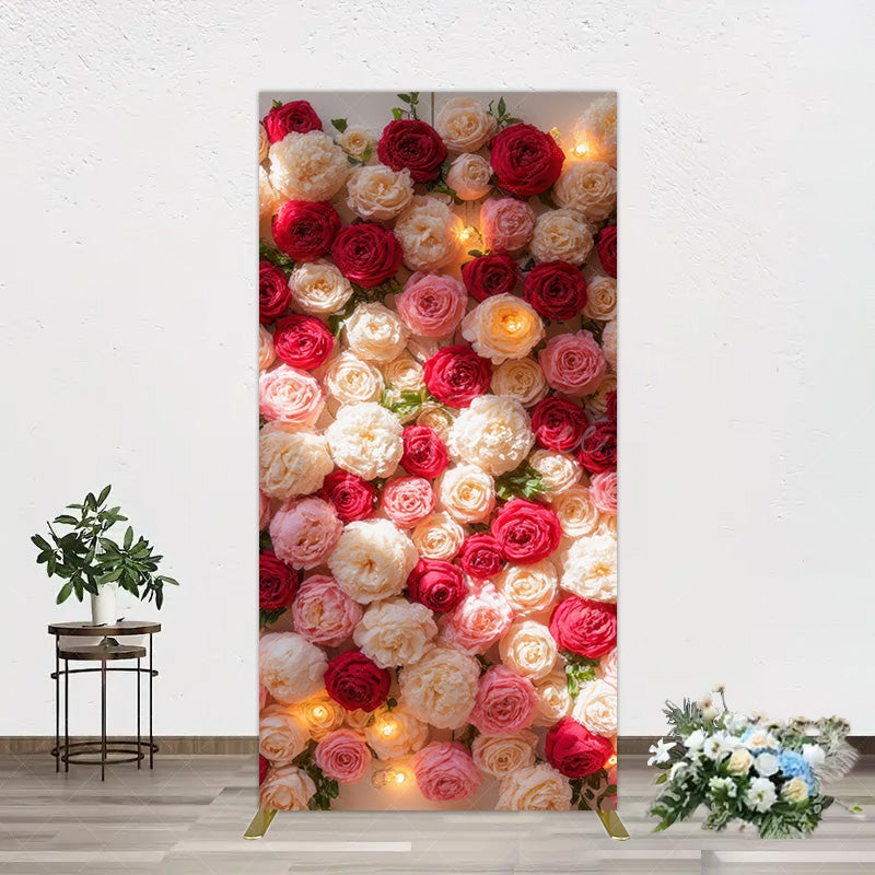 Aperturee - Aperturee Lighted Romantic Colorful Rose Birthday Rectangle Backdrop
