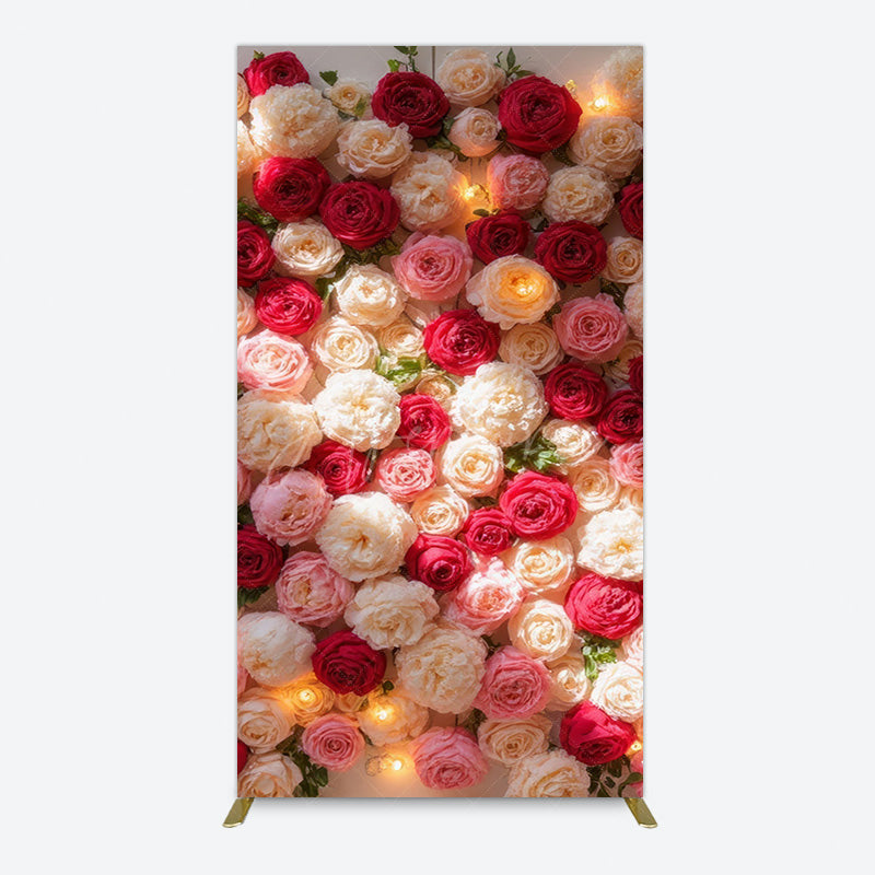 Aperturee - Aperturee Lighted Romantic Colorful Rose Birthday Rectangle Backdrop