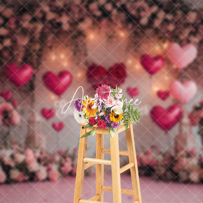 Aperturee - Aperturee Lighted Romantic Pink Floral Valentines Day Backdrop