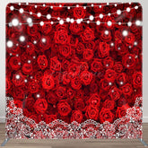Aperturee - Aperturee Lighted Romantic Red Rose Lace Pillow Case Backdrop