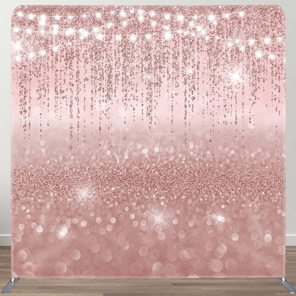 Aperturee - Aperturee Lighted Rose Gold Glitter Square Tension Backdrop