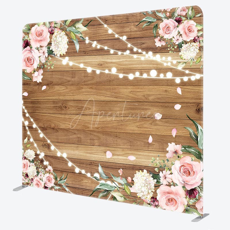 Aperturee - Aperturee Lighted Rose Leaves Wood Wedding Pillow Case Backdrop