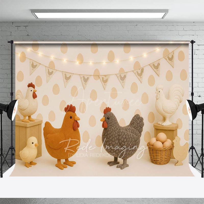 Aperturee - Aperturee Lighted Rural Chicken Eggs Cake Smash Photo Backdrop