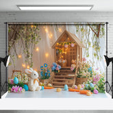 Aperturee - Aperturee Lighted Wood House Colorful Egg Floral Bunny Backdrop