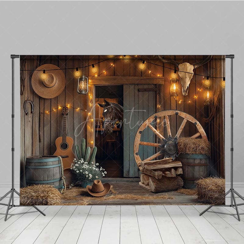 Aperturee - Aperturee Lighted Wooden Barn Horse Cowboy Cake Smash Backdrop