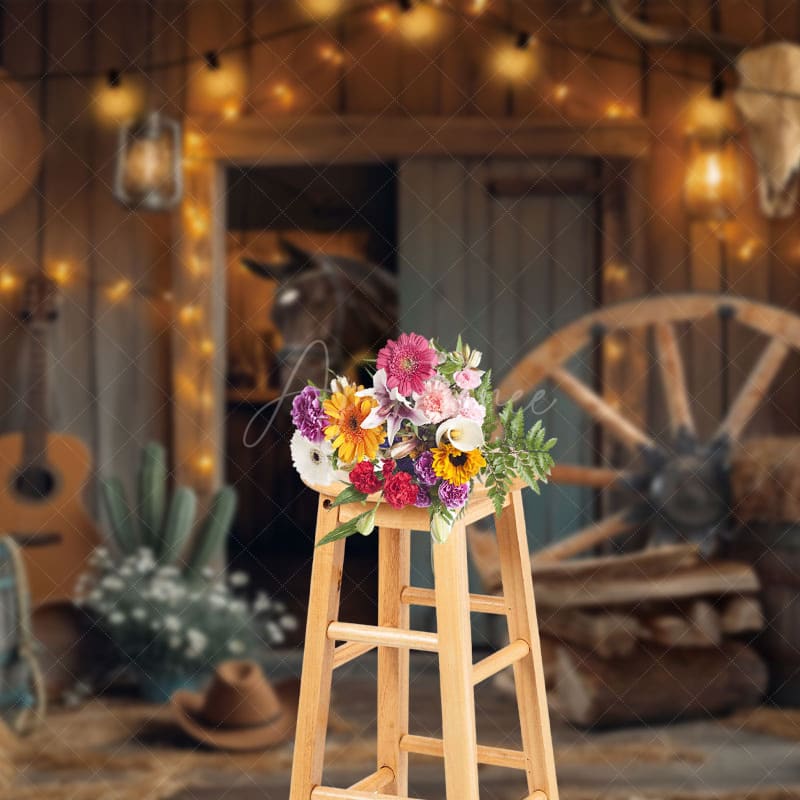 Aperturee - Aperturee Lighted Wooden Barn Horse Cowboy Cake Smash Backdrop