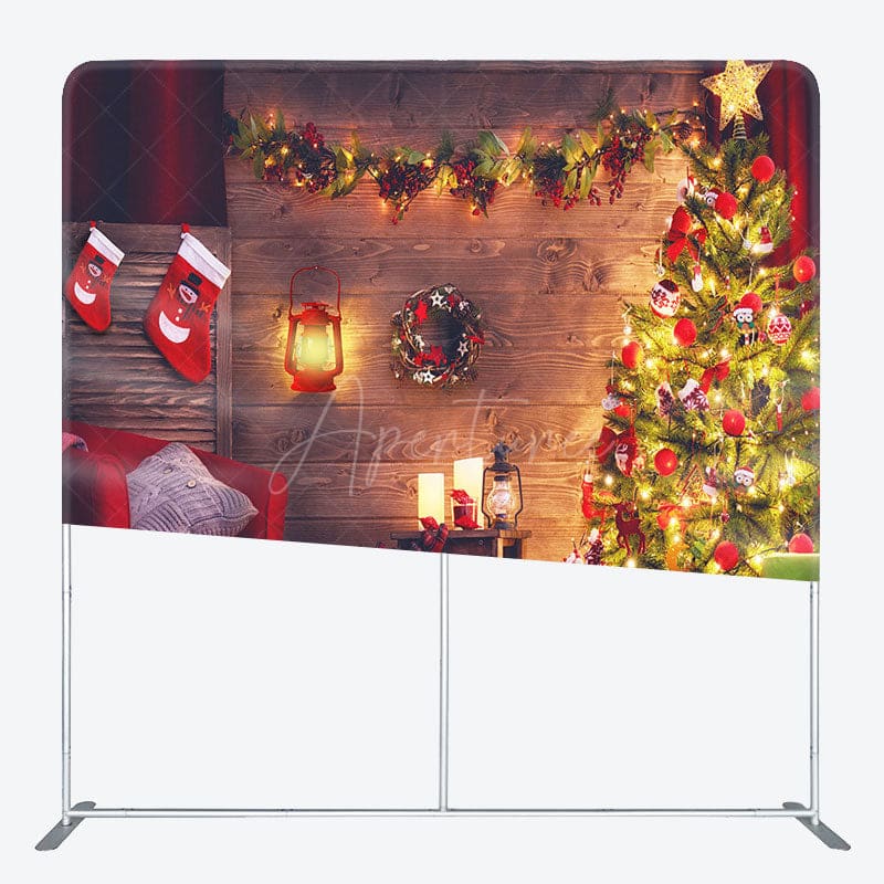 Aperturee - Aperturee Lighting Cabin Merry Christmas Pillow Cover Backdrop