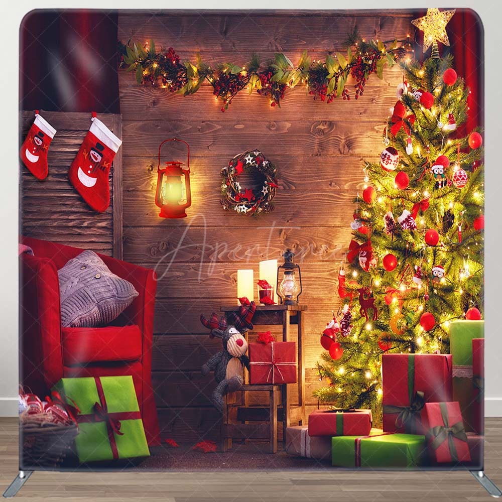 Aperturee - Aperturee Lighting Cabin Merry Christmas Pillow Cover Backdrop