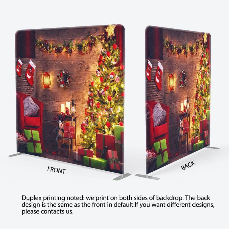 Aperturee - Aperturee Lighting Cabin Merry Christmas Pillow Cover Backdrop