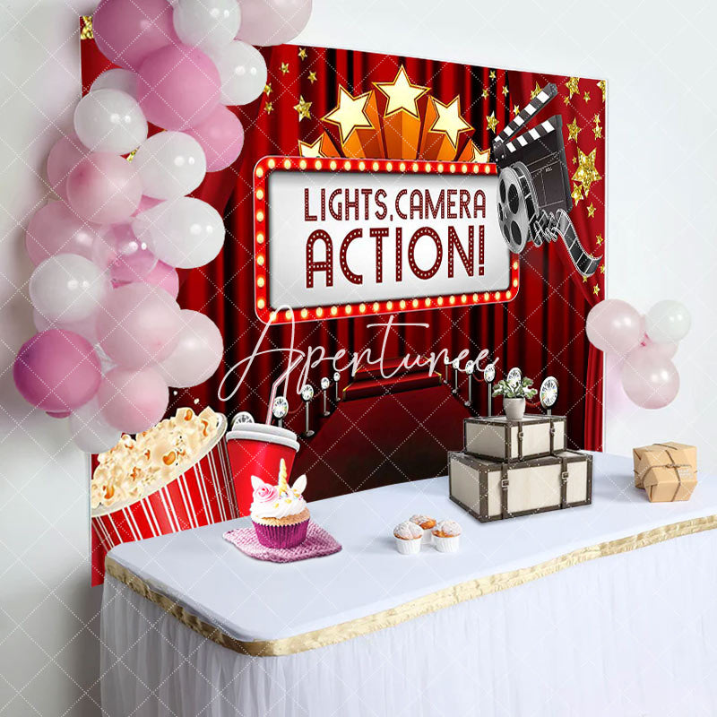 Aperturee - Aperturee Lights Camera Action Red Carpet Birthday Backdrop