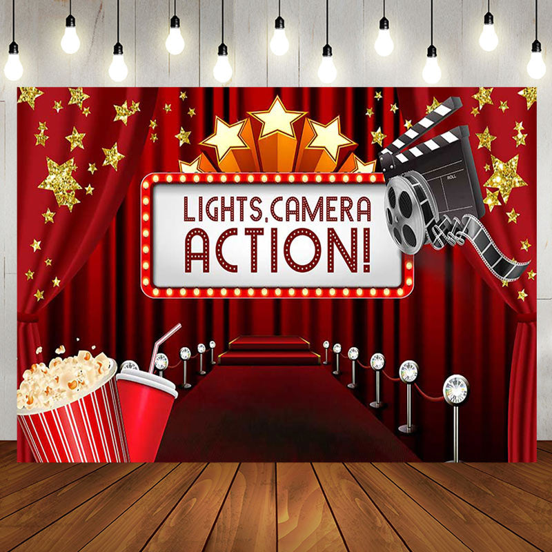 Aperturee - Aperturee Lights Camera Action Red Carpet Birthday Backdrop