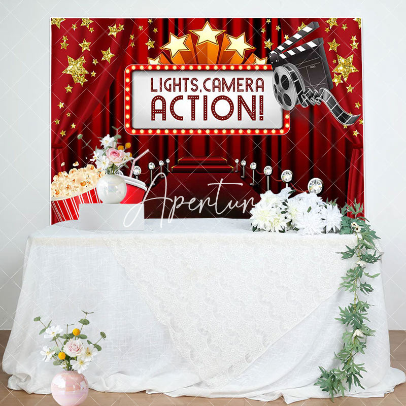 Aperturee - Aperturee Lights Camera Action Red Carpet Birthday Backdrop