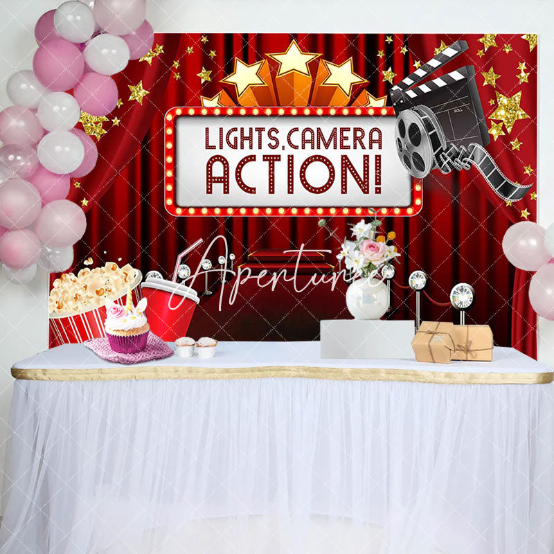 Aperturee - Aperturee Lights Camera Action Red Carpet Birthday Backdrop