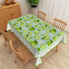 Aperturee - Aperturee Lime and Blossom Rectangle Tablecloth Tropical Citrus Pattern Dining Table Cover