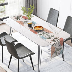 Aperturee - Aperturee Line Carving Style Floral Table Runner Abstract Botanical with Flowers and Grass Modern Minimalist Kitchen Decor
