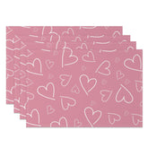 Aperturee - Aperturee Line Hearts Pink Valentines Day Set Of 4 Placemats